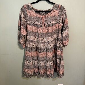 NATURAL LIFE Pink Bell Sleeve Tunic Dress with Relaxed Fit